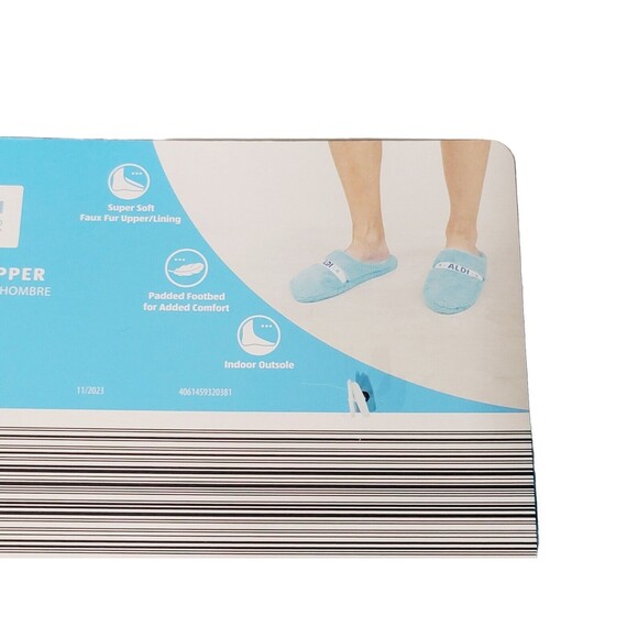 ALDI GEAR 2023 Men's Ltd Ed Holiday Faux Fur Plush Blue Logo Slippers Size 11/12 - Picture 8 of 10